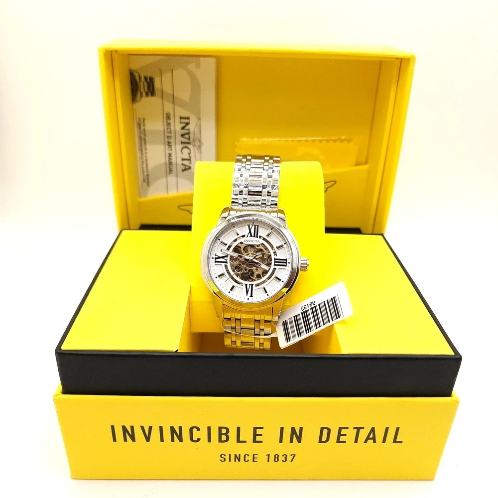 Invicta Objet D Art 69133 Men's Automatic Skeleton Silver Watch 41mm New